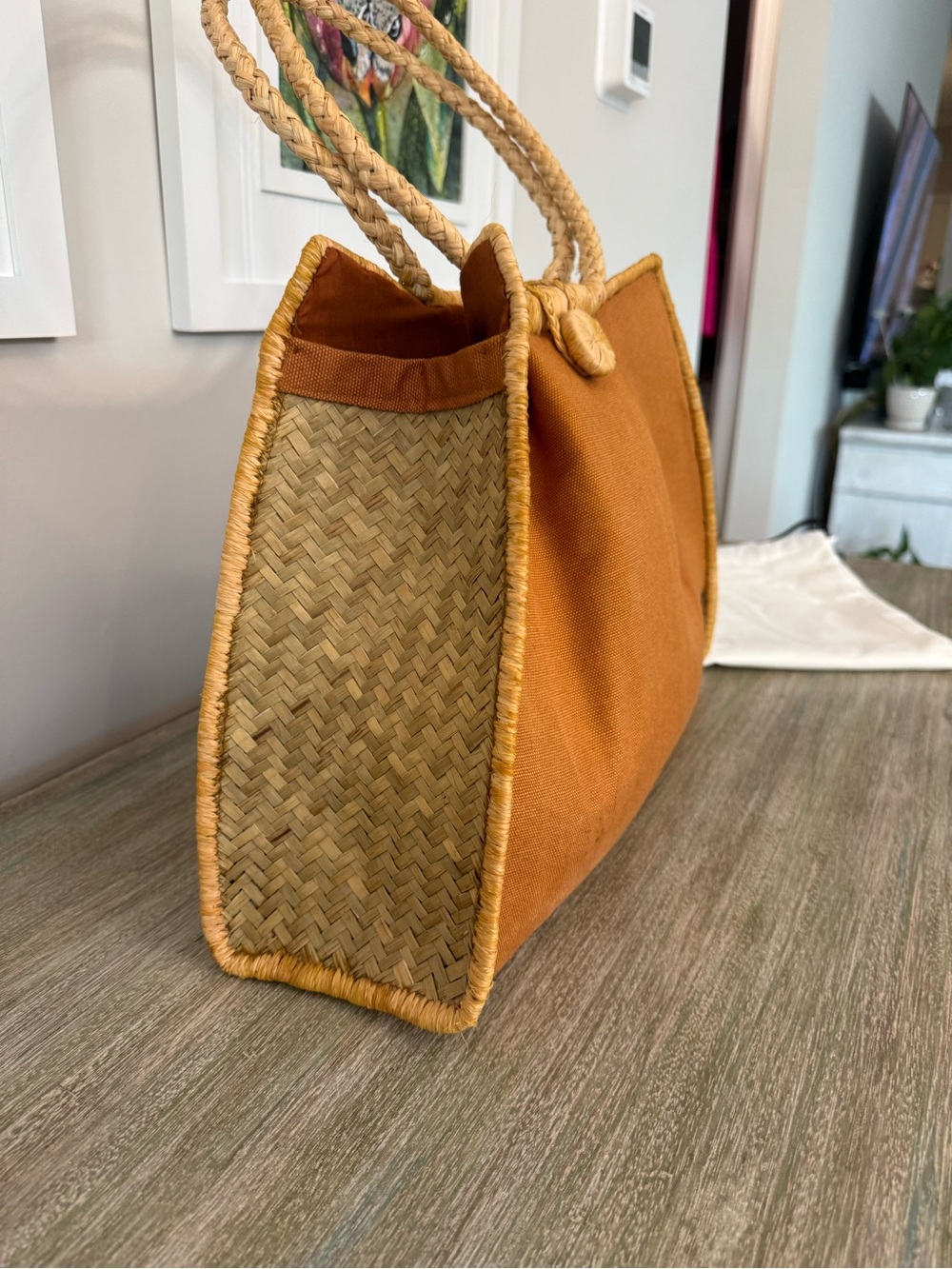 Bondi Beach Bag Co. Australia Woven Raffia & Canvas Tote Bag - Picture 5 of 10